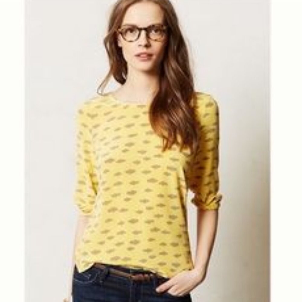 Anthropologie Maeve Silk Linosa Yellow Cloud Blouse long sleeve Size Small